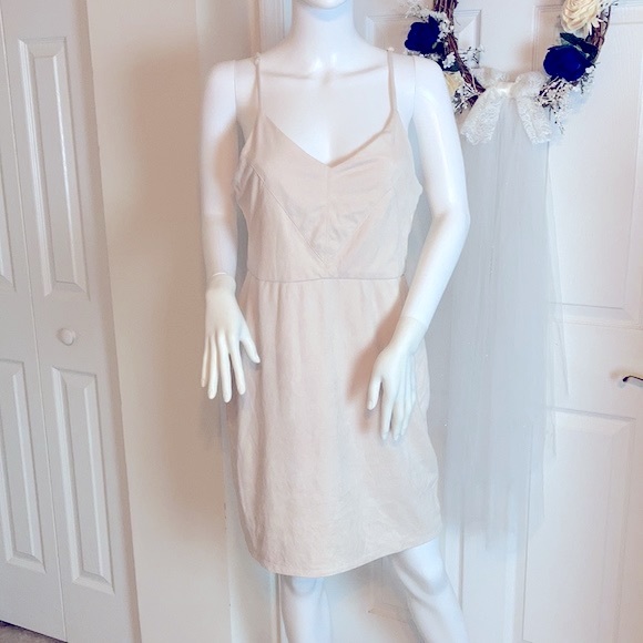 Faux Sued Dress with Adjustable Straps in Cream - Picture 1 of 7